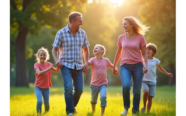 Padres activos jugando con sus hijos pequeños en un parque.