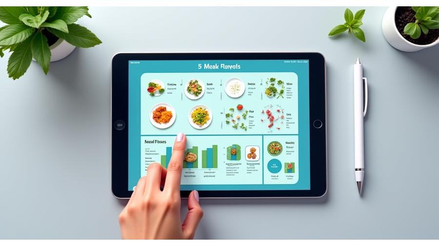 Representación de un plan nutricional personalizado en tableta con análisis de datos